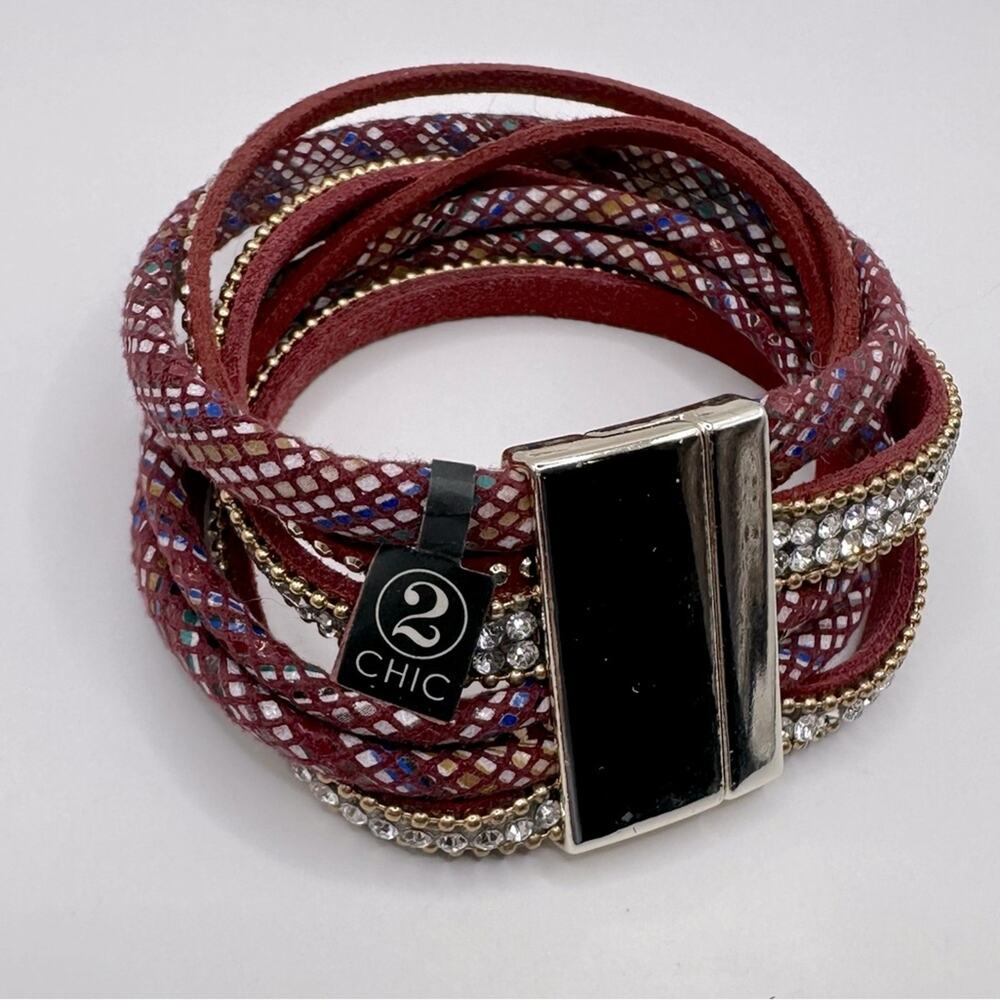 2 Chic Magnetic Wrap Bracelet Maroon Purple Casual Cloth Boho Bohmemian NWT